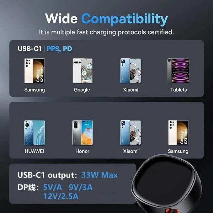 Y&D 33W PD Extendable Car Charger - Fast USB-C Charging for Phones, Laptops - Automobile Chargers - Image 4